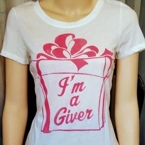 Forever 21 Junior Misses Pnk&Wht Scoop-Neck Tee